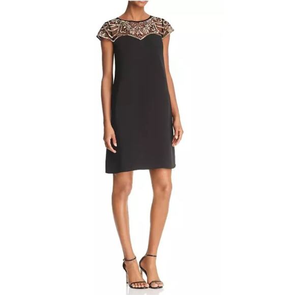Aidan Mattox Black Beaded Cocktail Dress Mesh Sequined Necklline Size 0 (XS) NWT - Picture 1 of 16